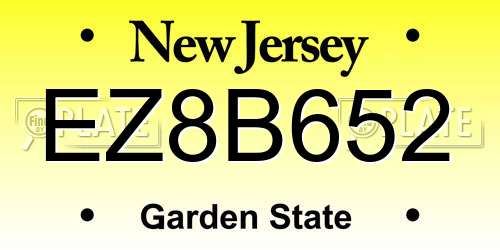 EZ8B652 New Jersey License Plate