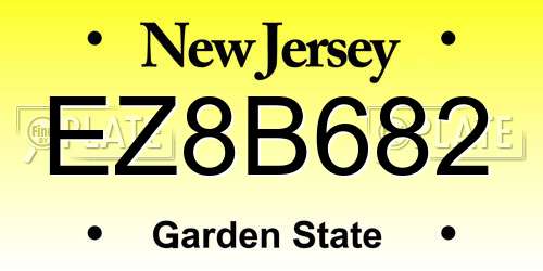 EZ8B682 New Jersey License Plate