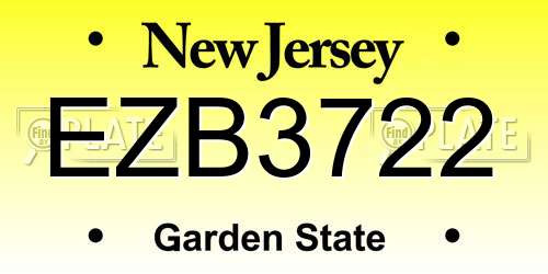 EZB3722 New Jersey License Plate