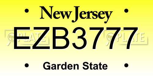EZB3777 New Jersey License Plate