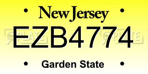 EZB4774 New Jersey License Plate