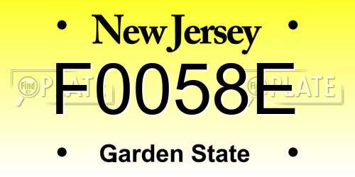 F0058E New Jersey License Plate