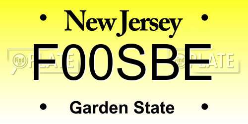 F00SBE New Jersey License Plate