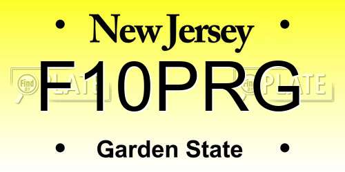 F10PRG New Jersey License Plate