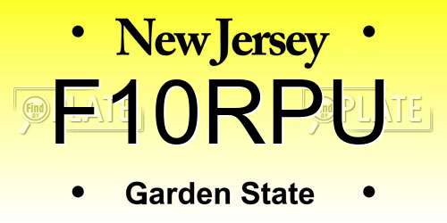 F10RPU New Jersey License Plate