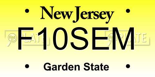 F10SEM New Jersey License Plate