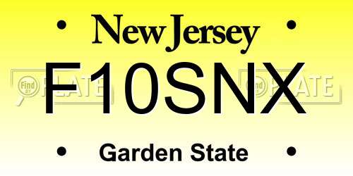 F10SNX New Jersey License Plate