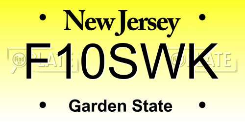 F10SWK New Jersey License Plate