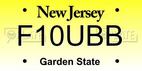 F10UBB New Jersey License Plate