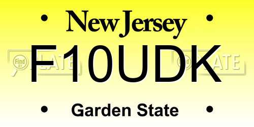 F10UDK New Jersey License Plate