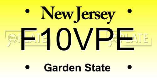 F10VPE New Jersey License Plate