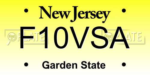 F10VSA New Jersey License Plate
