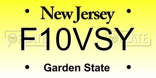 F10VSY New Jersey License Plate
