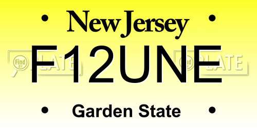 F12UNE New Jersey License Plate
