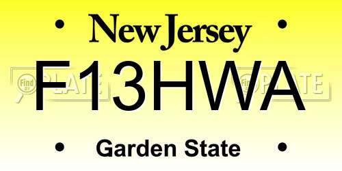 F13HWA New Jersey License Plate
