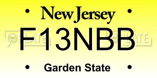 F13NBB New Jersey License Plate