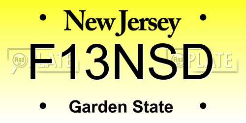 F13NSD New Jersey License Plate