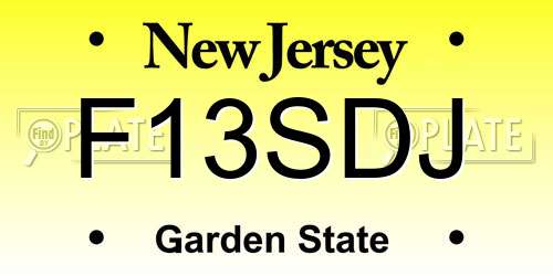 F13SDJ New Jersey License Plate