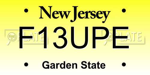 F13UPE New Jersey License Plate