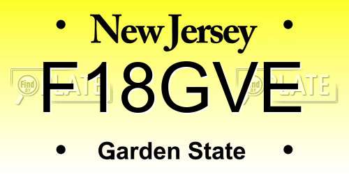 F18GVE New Jersey License Plate
