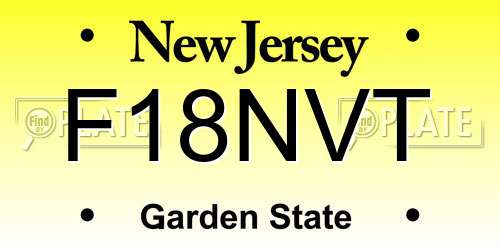 F18NVT New Jersey License Plate