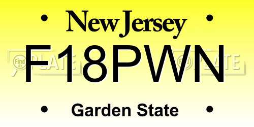F18PWN New Jersey License Plate