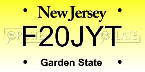F20JYT New Jersey License Plate