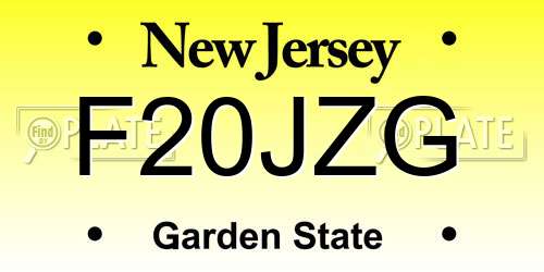 F20JZG New Jersey License Plate
