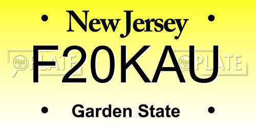 F20KAU New Jersey License Plate