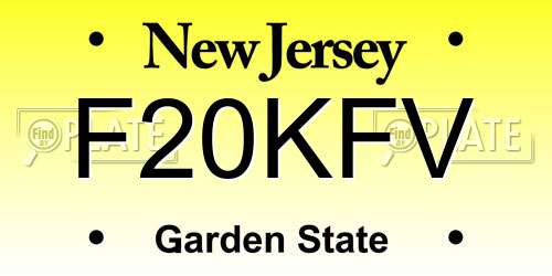 F20KFV New Jersey License Plate