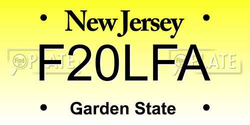 F20LFA New Jersey License Plate