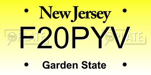 F20PYV New Jersey License Plate
