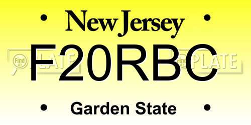 F20RBC New Jersey License Plate