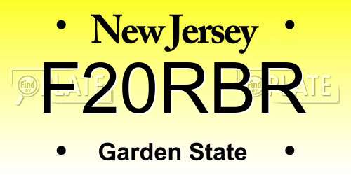 F20RBR New Jersey License Plate