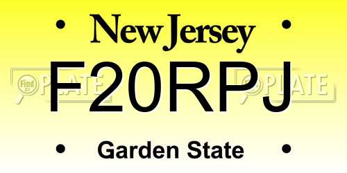 F20RPJ New Jersey License Plate
