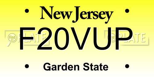 F20VUP New Jersey License Plate