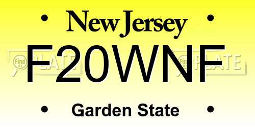 F20WNF New Jersey License Plate