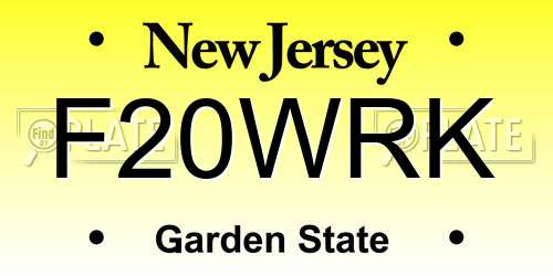 F20WRK New Jersey License Plate
