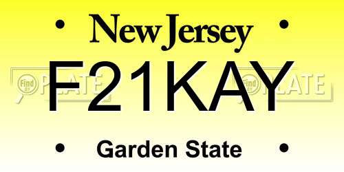 F21KAY New Jersey License Plate