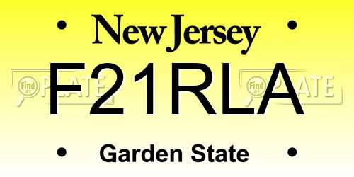 F21RLA New Jersey License Plate