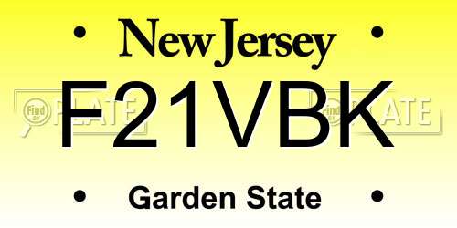 F21VBK New Jersey License Plate
