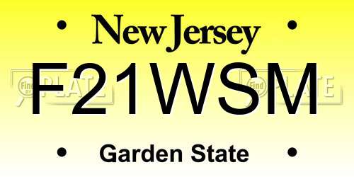F21WSM New Jersey License Plate