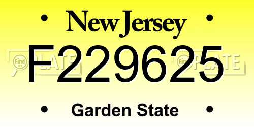 F229625 New Jersey License Plate