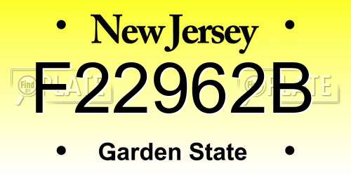 F22962B New Jersey License Plate