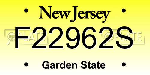 F22962S New Jersey License Plate