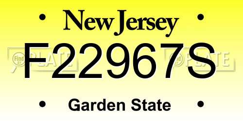 F22967S New Jersey License Plate