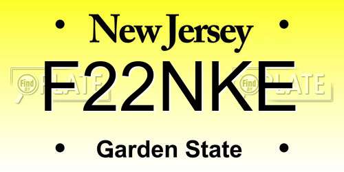 F22NKE New Jersey License Plate