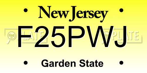 F25PWJ New Jersey License Plate