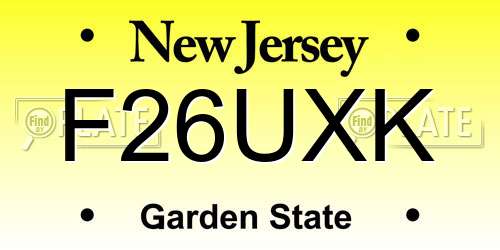 F26UXK New Jersey License Plate