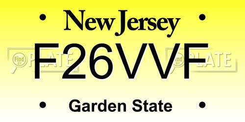 F26VVF New Jersey License Plate